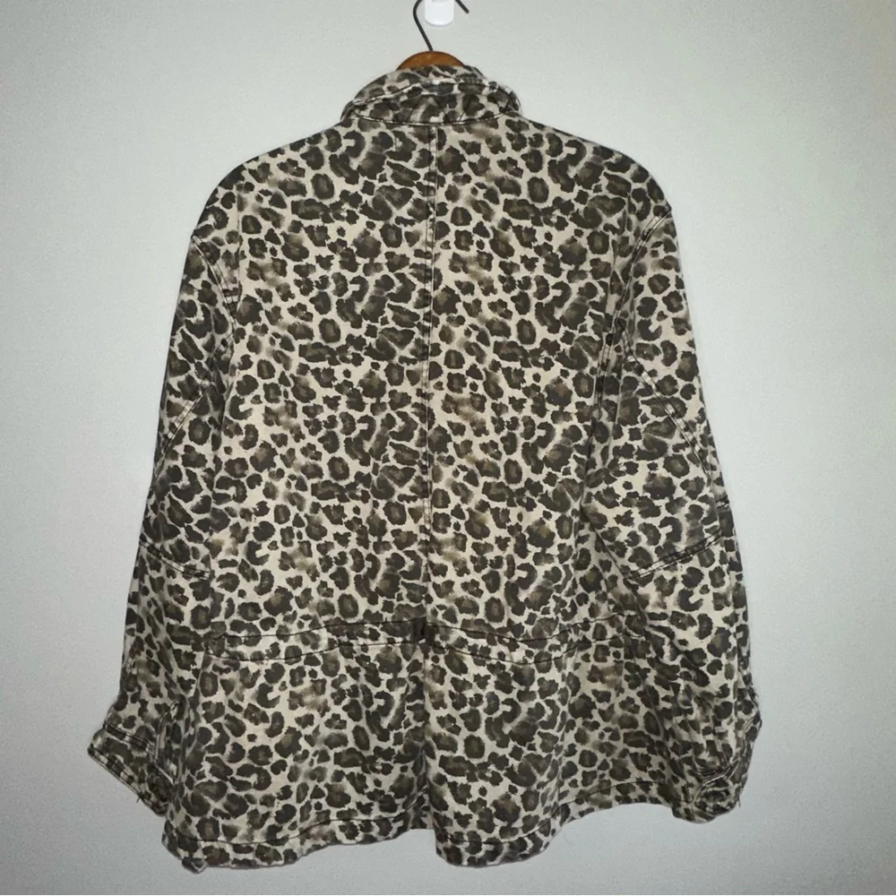 FREE PEOPLE Leopard Print Utility Jacket Woman’s Small Cotton Zip Button Safari - Picture 2 of 11